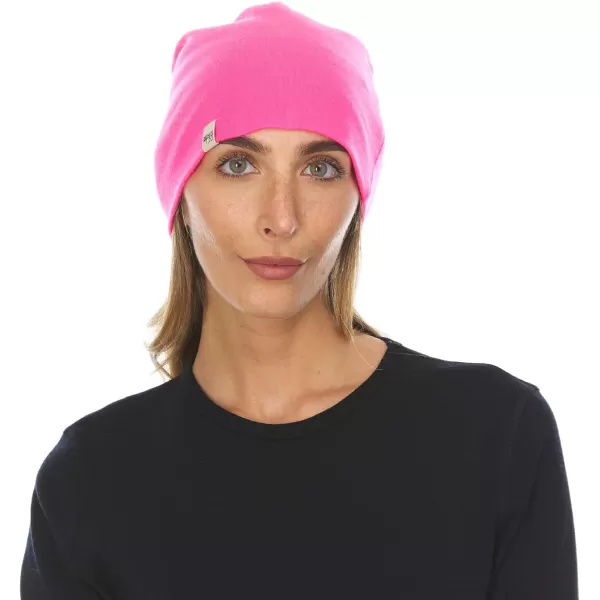 100 Merino Wool Ridge Cuff Beanie  Unisex Warm Winter HatBlaze Pink