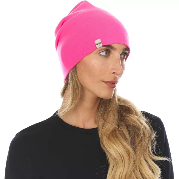 100 Merino Wool Ridge Cuff Beanie  Unisex Warm Winter HatBlaze Pink