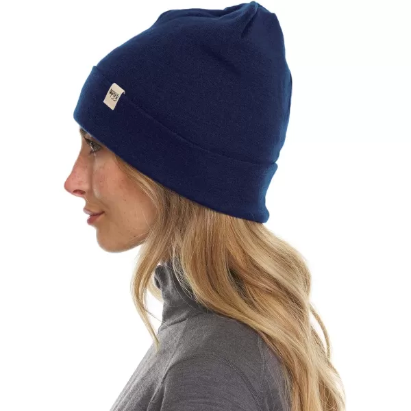 100 Merino Wool Ridge Cuff Beanie  Unisex Warm Winter HatNavy Blue