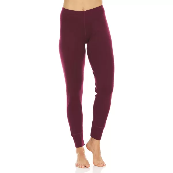 Womens 100 Merino Wool Midweight Base Layer Bottoms  Thermal Underwear  No Itch Renewable FabricBurgundy