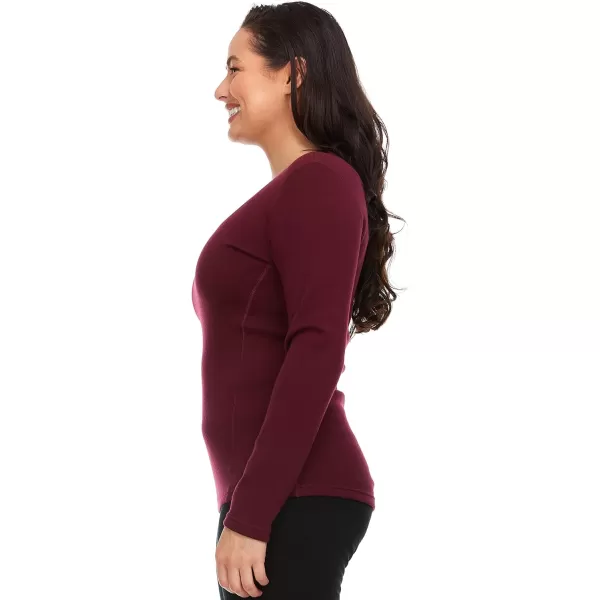 100 Merino Wool  Womens Expedition Weight Crew  Heavyweight Top  No Itch Renewable FabricBurgundy