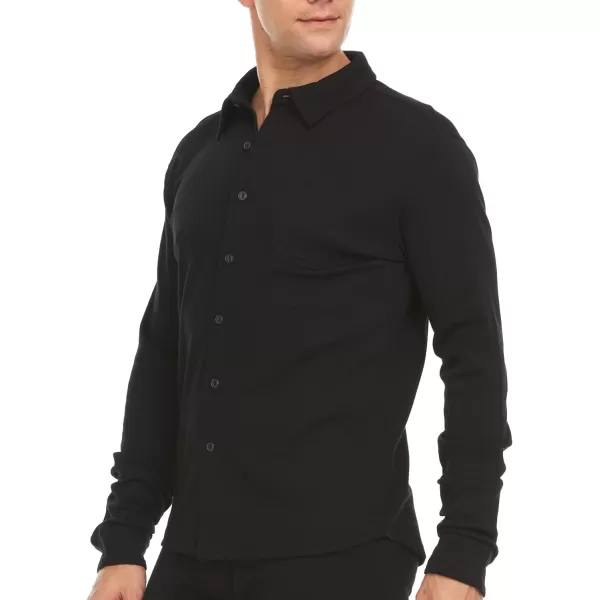 100 Merino Wool Mens Long Sleeve Knit Button Up  Full Length Button Front Closure  Regular FitBlack