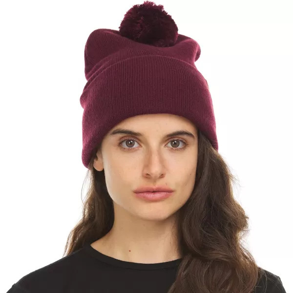 100 Merino Wool Midweight Everyday Knit Cuff Pom Beanie  Winter Pom Pom HatBurgundy