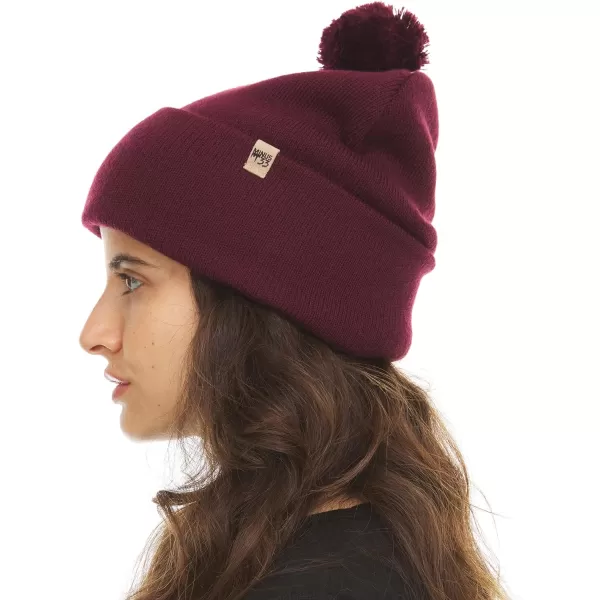 100 Merino Wool Midweight Everyday Knit Cuff Pom Beanie  Winter Pom Pom HatBurgundy