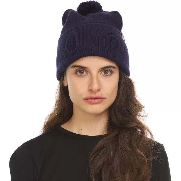 100 Merino Wool Midweight Everyday Knit Cuff Pom Beanie  Winter Pom Pom HatNavy Blue