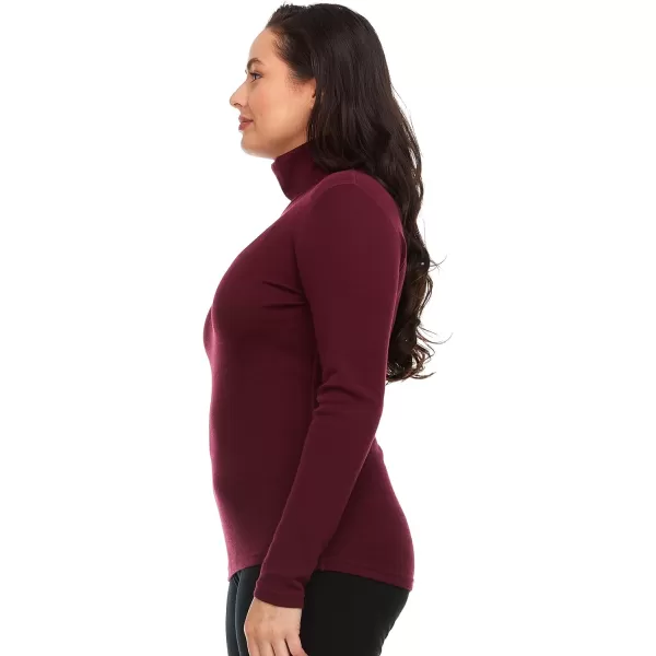 100 Merino Wool Womens Long Sleeve Midweight Turtleneck  Warm Sweater  FoldOver TurtleneckBurgundy