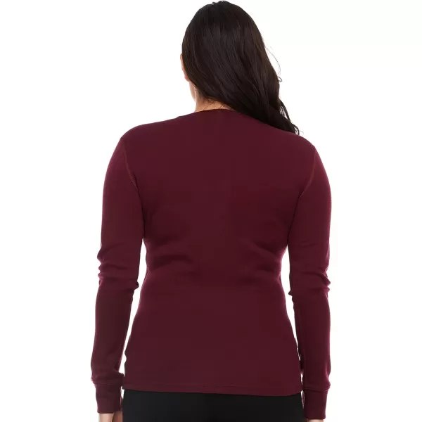 Long Sleeve Womens Henley  100 Merino Wool  3 Button Front Closure  Base LayerBurgundy