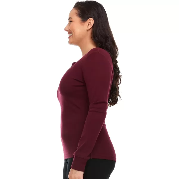 Long Sleeve Womens Henley  100 Merino Wool  3 Button Front Closure  Base LayerBurgundy