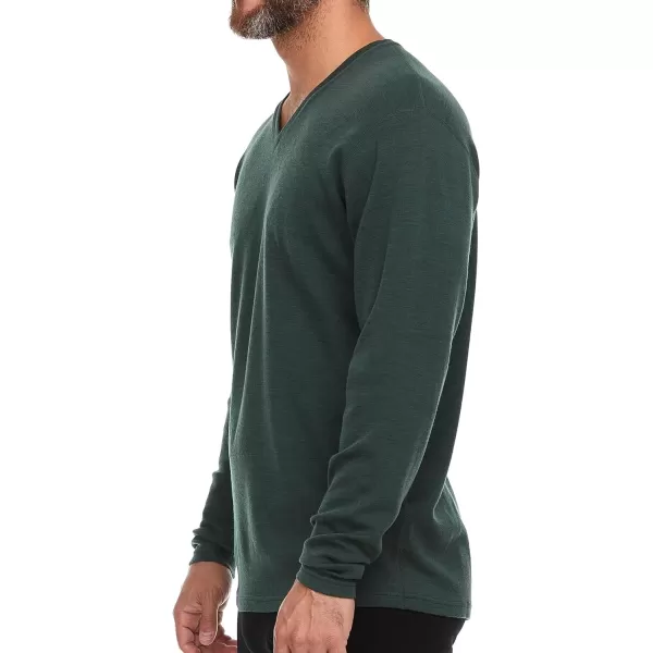 Mens Long Sleeve VNeck  100 Merino Wool Base Layer  Casual Shirt  Under Layer  MidlayerForest Green