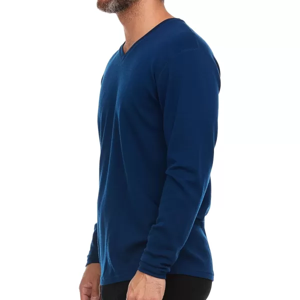 Mens Long Sleeve VNeck  100 Merino Wool Base Layer  Casual Shirt  Under Layer  MidlayerNavy Blue