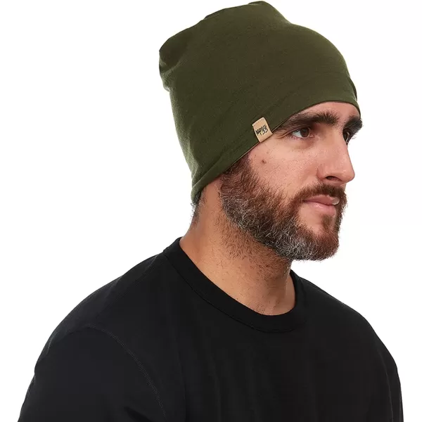 Minus33 Merino Wool Micro Weight Reversible BeanieTan 499  Olive Drab