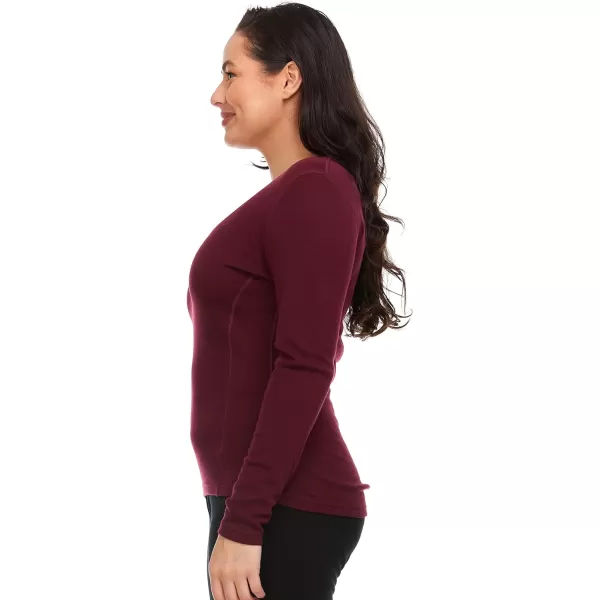 Womens Long Sleeve VNeck  100 Merino Wool Base Layer  Casual Shirt  Under Layer  MidlayerBurgundy