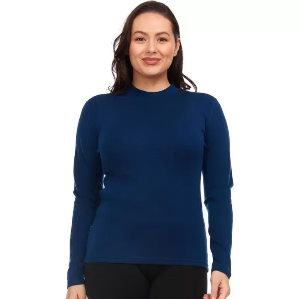 100 Merino Wool Long Sleeve Midweight Mock Neck  Warm Sweater  Soft Base Layer TopNavy Blue