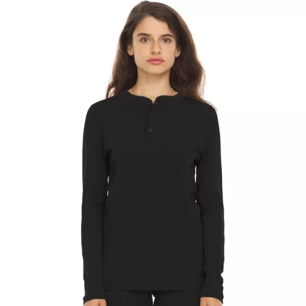 Long Sleeve Womens Henley  100 Merino Wool  3 Button Front Closure  Base LayerBlack