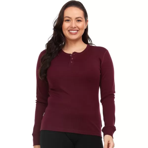 Long Sleeve Womens Henley  100 Merino Wool  3 Button Front Closure  Base LayerBurgundy