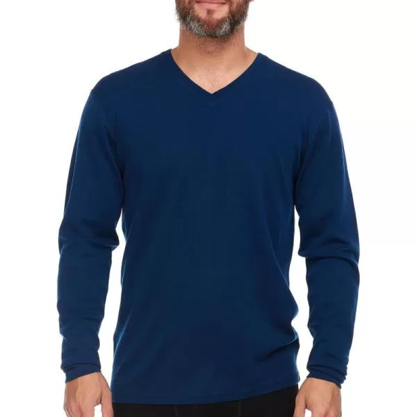 Mens Long Sleeve VNeck  100 Merino Wool Base Layer  Casual Shirt  Under Layer  MidlayerNavy Blue