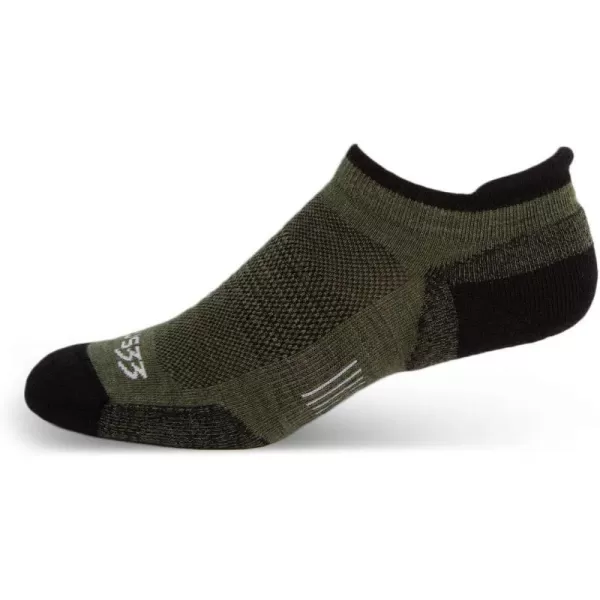 Minus33 Merino Wool Clothing Mountain Heritage Light Cushion No Show Tab Socks Made in USA New HampshireOlive Drab