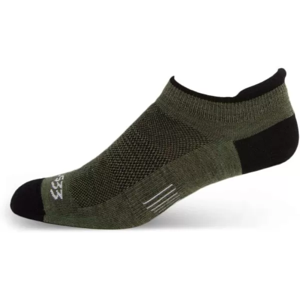 USA Made  No Show Tab Socks  Running Socks  Merino Wool  Mountain HeritageS12 Micro Weight Olive Drab