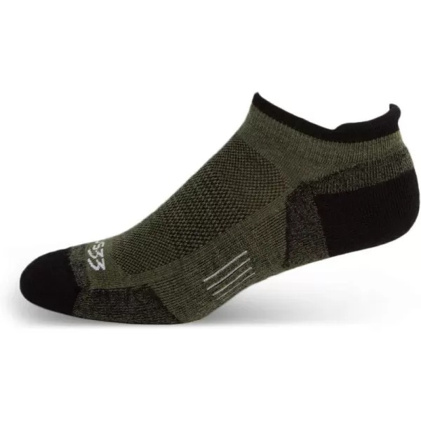 USA Made  No Show Tab Socks  Running Socks  Merino Wool  Mountain HeritageS32 Micro  Cushion Olive Drab