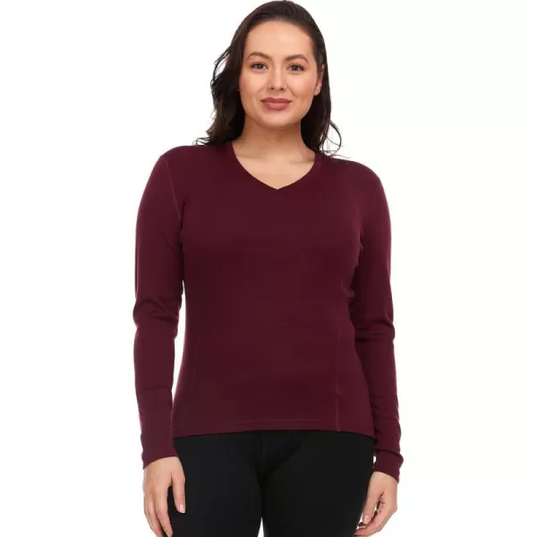 Womens Long Sleeve VNeck  100 Merino Wool Base Layer  Casual Shirt  Under Layer  MidlayerBurgundy