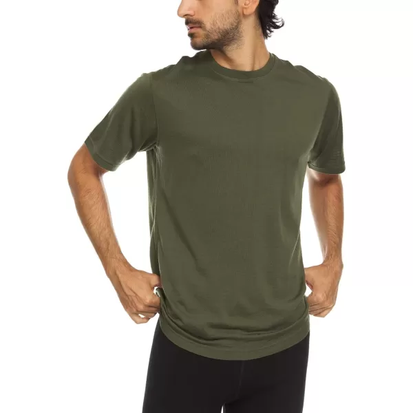 image100 Merino Wool Mens Lightweight TShirt  Crew Neck Short Sleeve ShirtOlive Drab