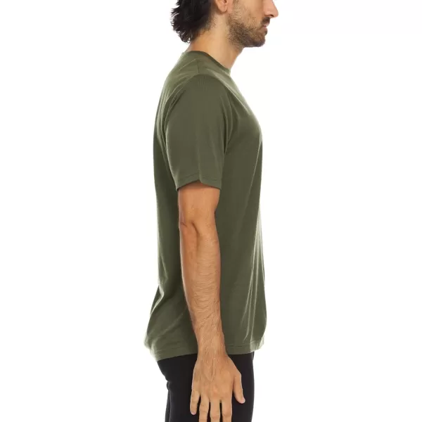 image100 Merino Wool Mens Lightweight TShirt  Crew Neck Short Sleeve ShirtOlive Drab