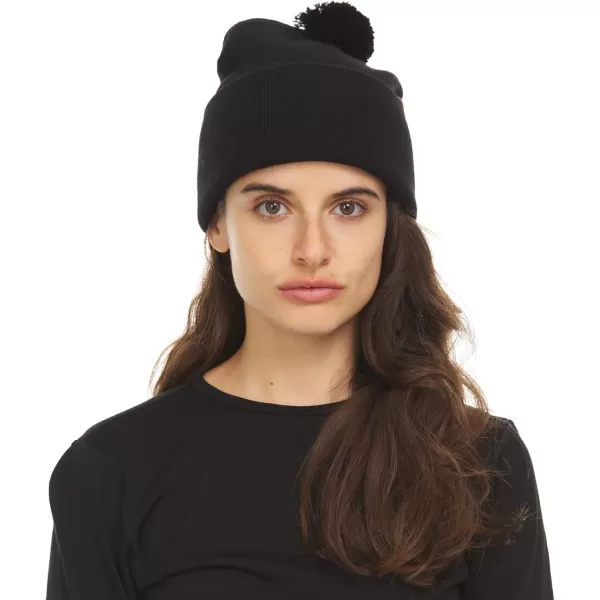 imageMinus33 Midweight Everyday Knit Cuff Pom Beanie  100 Merino Wool  Winter Pom Pom HatBlack