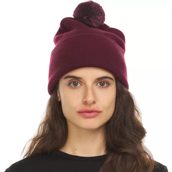 imageMinus33 Midweight Everyday Knit Cuff Pom Beanie  100 Merino Wool  Winter Pom Pom HatBurgundy With Black and Burgundy Pom