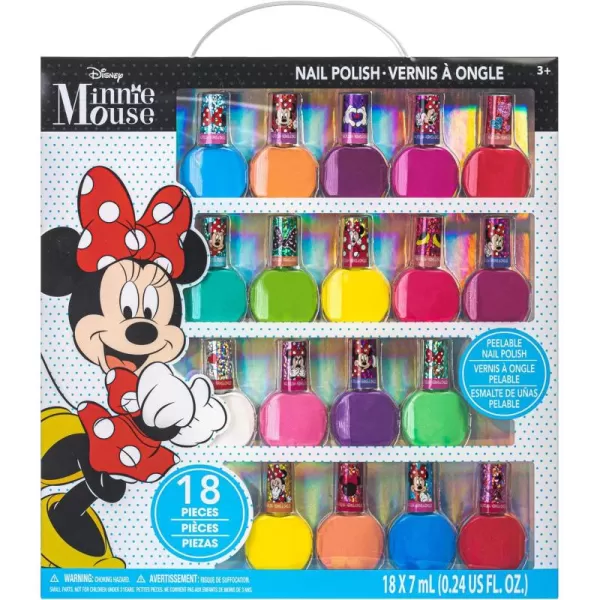 Townley Girl Disney Minnie Mouse NonToxic PeelOff Nail Polish Set for Girls Glittery and Opaque Colors18 PcsPerfect for Parties Sleepovers Makeovers Birthday Gift for Girls 3 Yrs