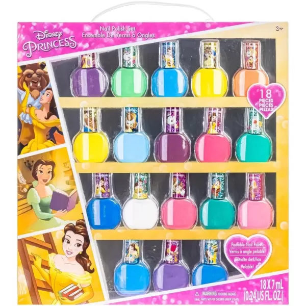 Townley Girl Disney Princess Belle 18 Pcs NonToxic PeelOff WaterBased Safe Quick Dry Nail Polish Kit Birthday Gift Nail Paint Set for Girls Glittery and Opaque Colors Kids Ages 3