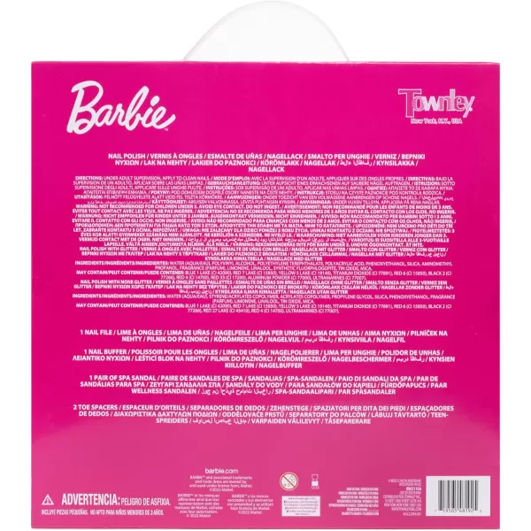 Barbie  Townley Girl 18 Pcs Beauty Spa Set NonToxic PeelOff Nail Polish Set with Glittery amp Opaque Colors with Nail Accessories amp Spa Sandals for Girls Ages 3 Size 910Barbie  Townley Girl 18 Pcs Beauty Spa Set NonToxic PeelOff Nail Polish Set with Glittery amp Opaque Colors with Nail Accessories amp Spa Sandals for Girls Ages 3 Size 910