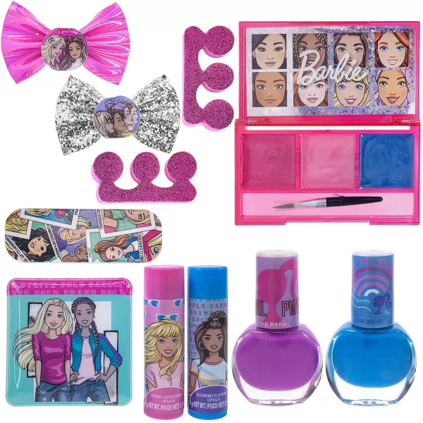 Barbie  Townley Girl Makeup Filled Backpack Set with 12 Pieces Including Lip Balm Nail Polish Nail File Hair Bows and Other Accessories Ages 3 for Parties Sleepovers and MakeoversVERSION 1