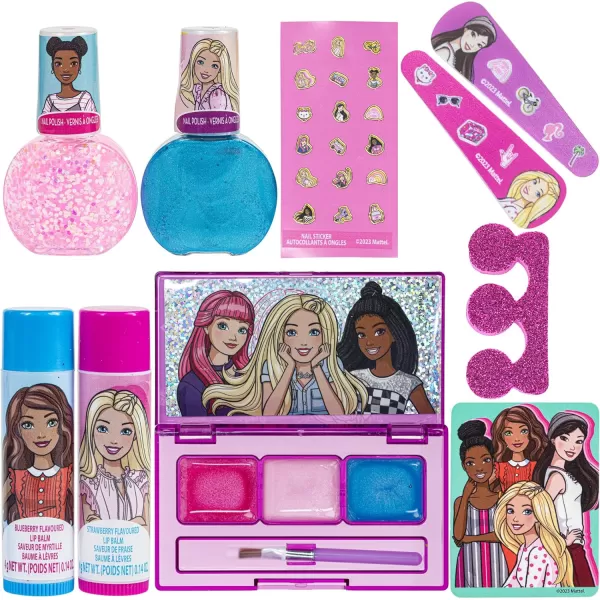 Barbie  Townley Girl Makeup Filled Backpack Set with 12 Pieces Including Lip Balm Nail Polish Nail File Hair Bows and Other Accessories Ages 3 for Parties Sleepovers and MakeoversVERSION 2