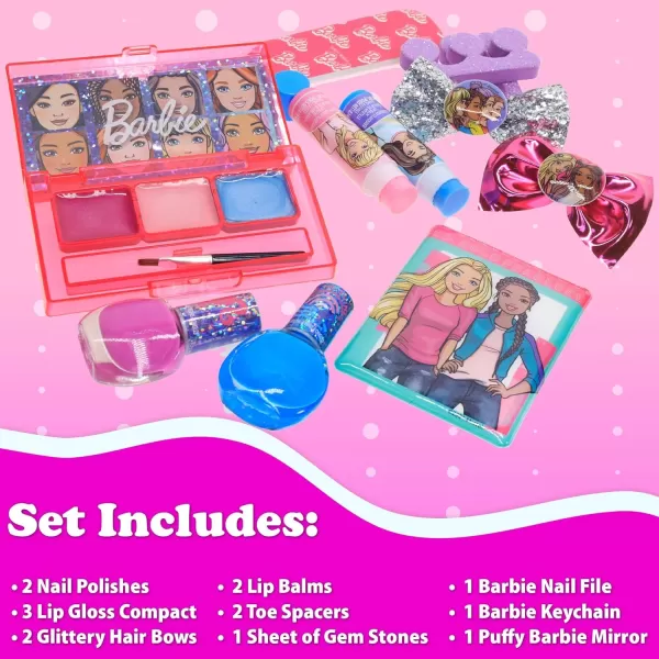 Barbie  Townley Girl Makeup Filled Backpack Set with 12 Pieces Including Lip Balm Nail Polish Nail File Hair Bows and Other Accessories Ages 3 for Parties Sleepovers and MakeoversVERSION 1