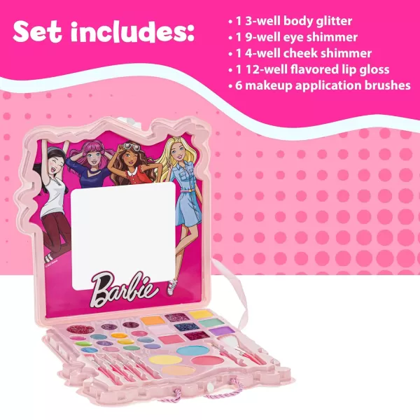 Barbie  Townley Girl Soft Case Vanity Set Includes Lip Gloss Face Shimmer Body Glitter Cheek Shimmer amp Accessories Ages 3 perfect for Parties Sleepovers amp MakeoversBarbie  Townley Girl Soft Case Vanity Set Includes Lip Gloss Face Shimmer Body Glitter Cheek Shimmer amp Accessories Ages 3 perfect for Parties Sleepovers amp Makeovers