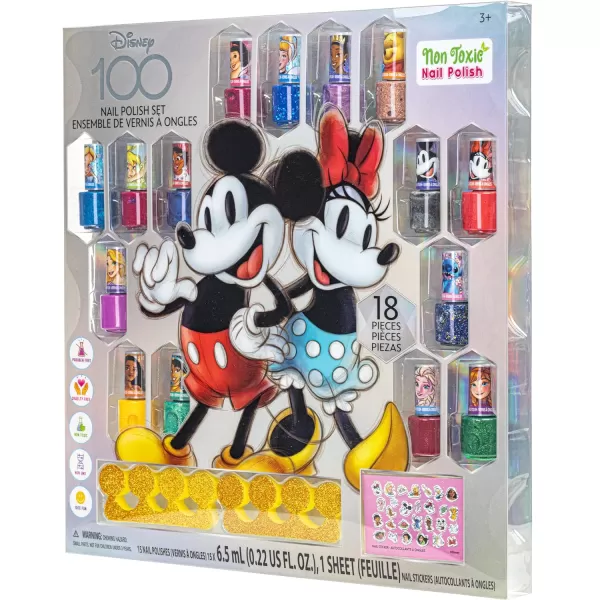 Disney 100 Kids Nail Polish Set with Glittery and Opaque Colors with Nail Stickers for Girls Kids Ages 3 Perfect for Parties Sleepovers and Makeovers 18 PcsDisney 100 Kids Nail Polish Set with Glittery and Opaque Colors with Nail Stickers for Girls Kids Ages 3 Perfect for Parties Sleepovers and Makeovers 18 Pcs