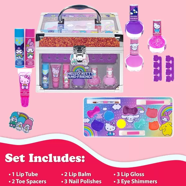 Hello Kitty amp Friends  Townley Girl Train Case Makeup Set for Kids Includes Lip Gloss Eye Shimmer Nail Polish Brushes and More Perfect for Parties Sleepovers and Makeovers NonToxic Ages 3Hello Kitty amp Friends  Townley Girl Train Case Makeup Set for Kids Includes Lip Gloss Eye Shimmer Nail Polish Brushes and More Perfect for Parties Sleepovers and Makeovers NonToxic Ages 3