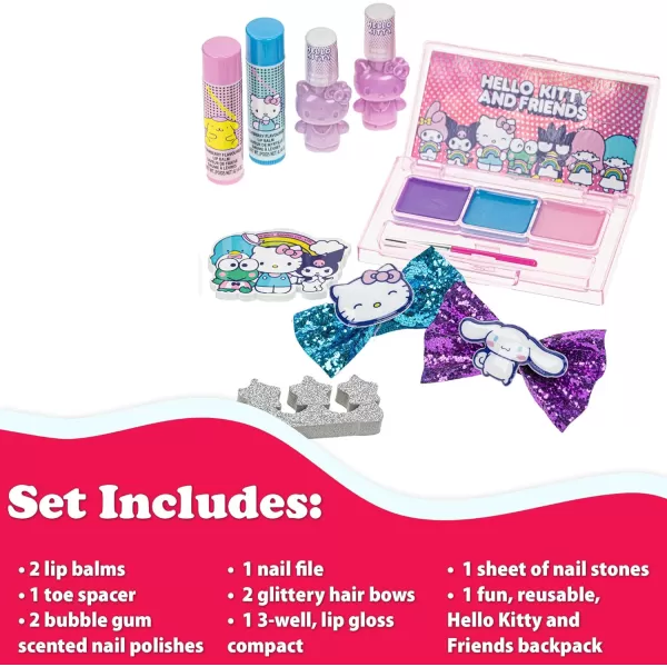 Hello Kitty and Friends Townley Girl Makeup Filled Backpack Set with 12 Pieces Including Lip Gloss Nail Polish Nail Stones and Other Accessories Ages 3 for Parties Sleepovers and MakeoversHello Kitty and Friends Townley Girl Makeup Filled Backpack Set with 12 Pieces Including Lip Gloss Nail Polish Nail Stones and Other Accessories Ages 3 for Parties Sleepovers and Makeovers