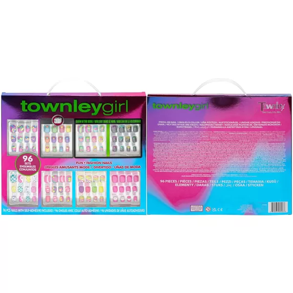 Townley Girl 96 PC Press On Nails Set Glitter and Glam False Nails Set for Tweens with PreGlue Full Cover Acrylic Nail Tip Kit Great for Gifts Parties Sleepovers and MakeoversRainbow