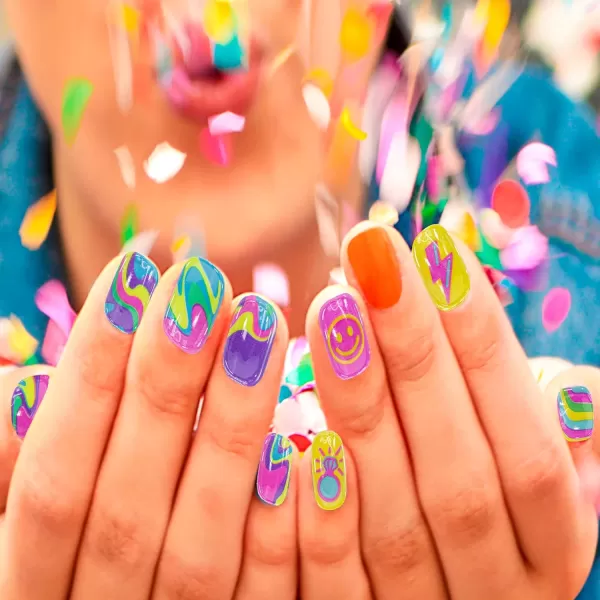 Townley Girl 96 PC Press On Nails Set Glitter and Glam False Nails Set for Tweens with PreGlue Full Cover Acrylic Nail Tip Kit Great for Gifts Parties Sleepovers and MakeoversRainbow