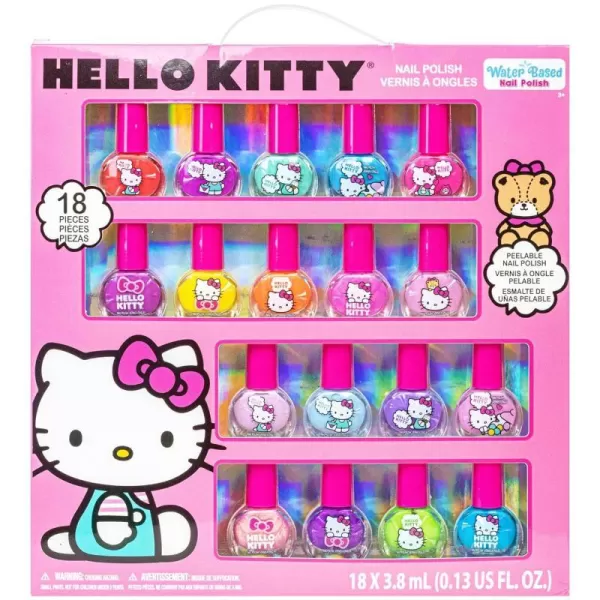 Hello Kitty NonToxic WaterBased PeelOff Nail Polish Set with Glittery Shimmery amp Opaque Colors for Girl Kids Ages 3 Perfect for Parties Sleepovers amp Makeovers 18 PcsHello Kitty NonToxic WaterBased PeelOff Nail Polish Set with Glittery Shimmery amp Opaque Colors for Girl Kids Ages 3 Perfect for Parties Sleepovers amp Makeovers 18 Pcs