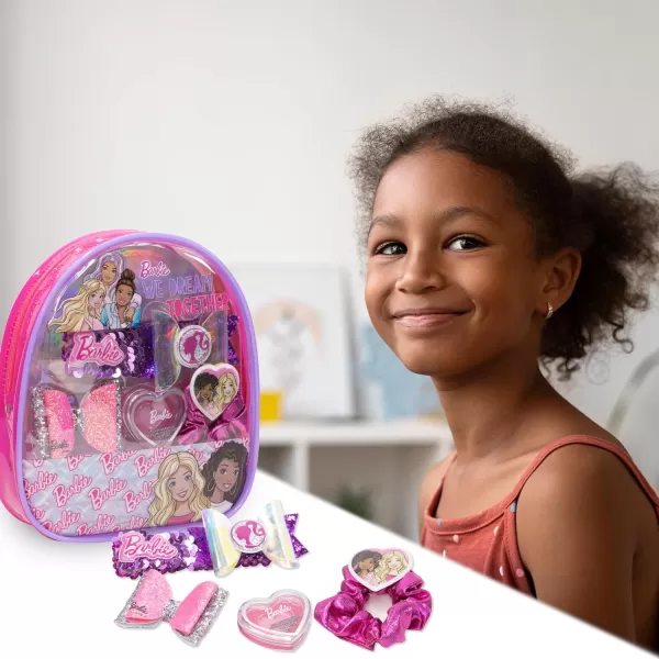 Barbie  Townley Girl Backpack Cosmetic Makeup Gift Bag Set includes Hair Accessories and Printed PVC Backpack for Kids Girls Ages 3 perfect for Parties Sleepovers and MakeoversBarbie  Townley Girl Backpack Cosmetic Makeup Gift Bag Set includes Hair Accessories and Printed PVC Backpack for Kids Girls Ages 3 perfect for Parties Sleepovers and Makeovers