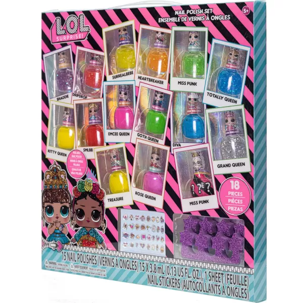 LOL Surprise Girl PeelOff Nail Polish Activity Set for Girls Ages 3 with 15 Nail Polish Colors Toe Spacers and Nail Stickers Perfect for Parties Sleepovers and MakeoversLOL Surprise Girl PeelOff Nail Polish Activity Set for Girls Ages 3 with 15 Nail Polish Colors Toe Spacers and Nail Stickers Perfect for Parties Sleepovers and Makeovers