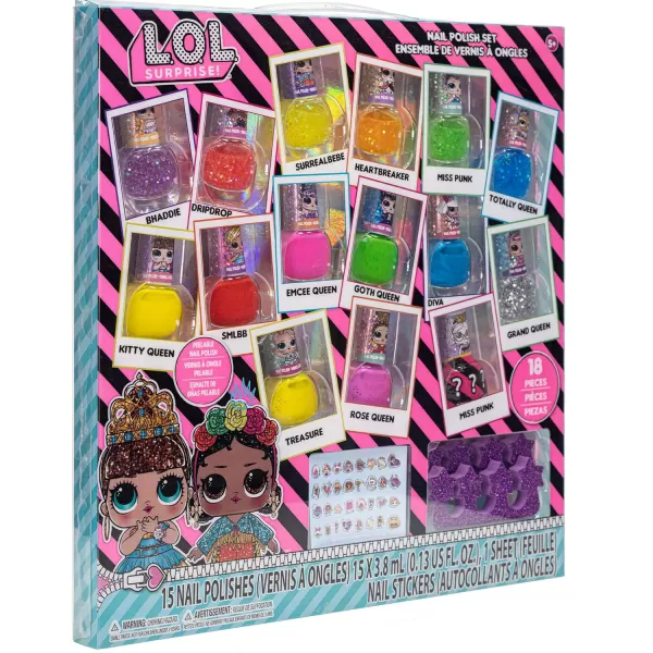 LOL Surprise Girl PeelOff Nail Polish Activity Set for Girls Ages 3 with 15 Nail Polish Colors Toe Spacers and Nail Stickers Perfect for Parties Sleepovers and MakeoversLOL Surprise Girl PeelOff Nail Polish Activity Set for Girls Ages 3 with 15 Nail Polish Colors Toe Spacers and Nail Stickers Perfect for Parties Sleepovers and Makeovers