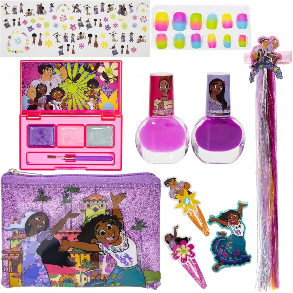 Townley Girl Disney Encanto NonToxic Peeloff Glittery amp Opaque Shimmery Nail Polish Set for Girls Ages 3 with Toe Spacer amp Nail Stickers Perfect for Parties Sleepovers amp MakeoversHAIR SET