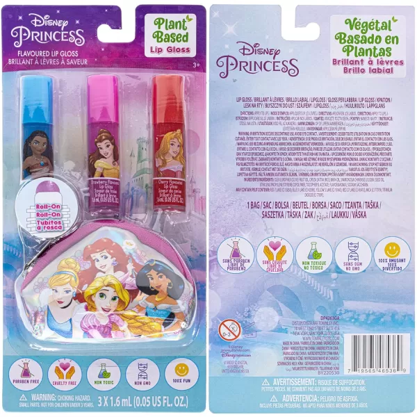 Townley Girl Disney Princess Vegan PlantBased 3 Piece RollOn Lip Gloss amp Coin Purse Bag for Kids and Girls Ages 3 Perfect for Parties Sleepovers amp MakeoversMulticolor 123 Ounce Pack of 1