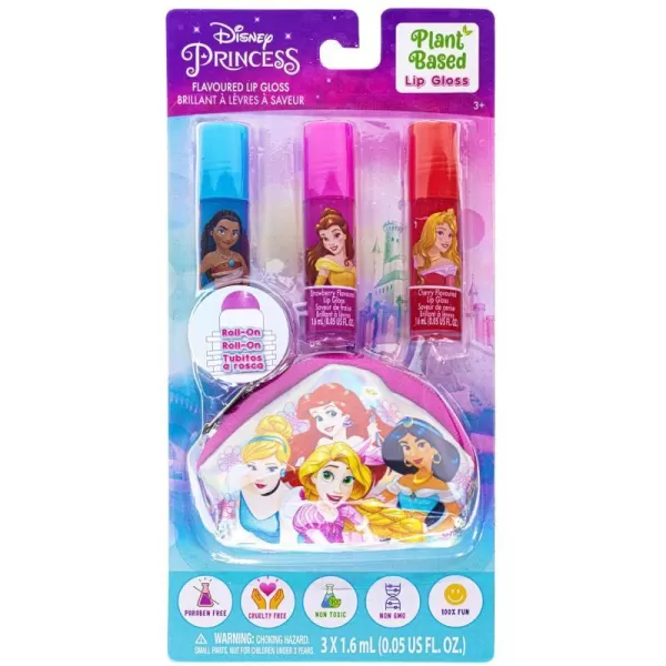 Townley Girl Disney Princess Vegan PlantBased 3 Piece RollOn Lip Gloss amp Coin Purse Bag for Kids and Girls Ages 3 Perfect for Parties Sleepovers amp MakeoversMulticolor 123 Ounce Pack of 1