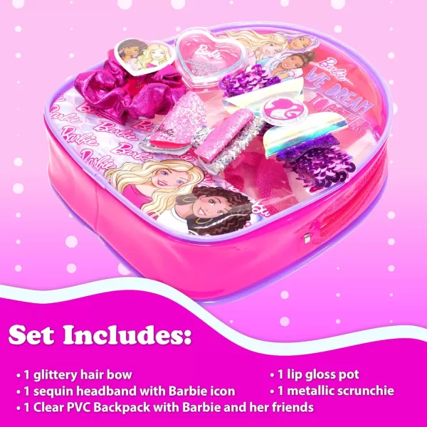 Barbie  Townley Girl Backpack Cosmetic Makeup Gift Bag Set includes Hair Accessories and Printed PVC Backpack for Kids Girls Ages 3 perfect for Parties Sleepovers and Makeovers