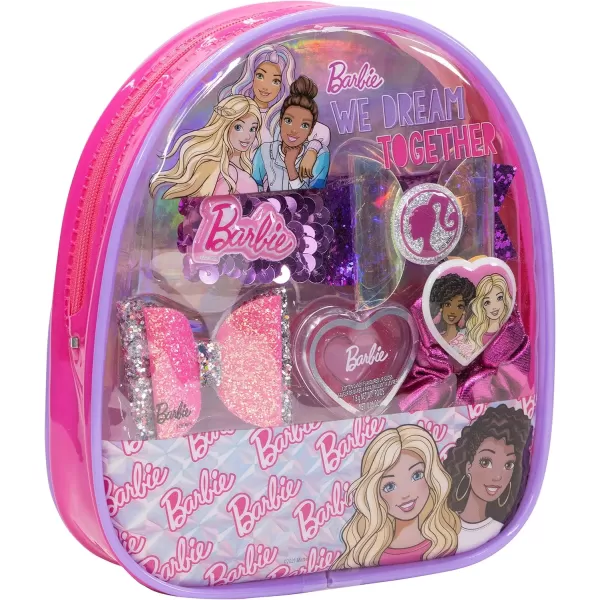 Barbie  Townley Girl Backpack Cosmetic Makeup Gift Bag Set includes Hair Accessories and Printed PVC Backpack for Kids Girls Ages 3 perfect for Parties Sleepovers and Makeovers