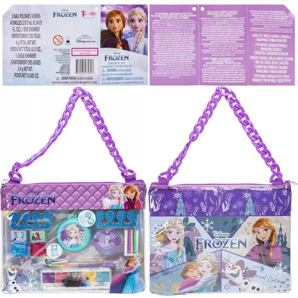 Disney Frozen  Townley Girl Fashion Chain Bag with Peel Off Nail Polish Eyeshadow Hair Accessories Hair Brush and More with Rainbow Chain for Girls Ages 3